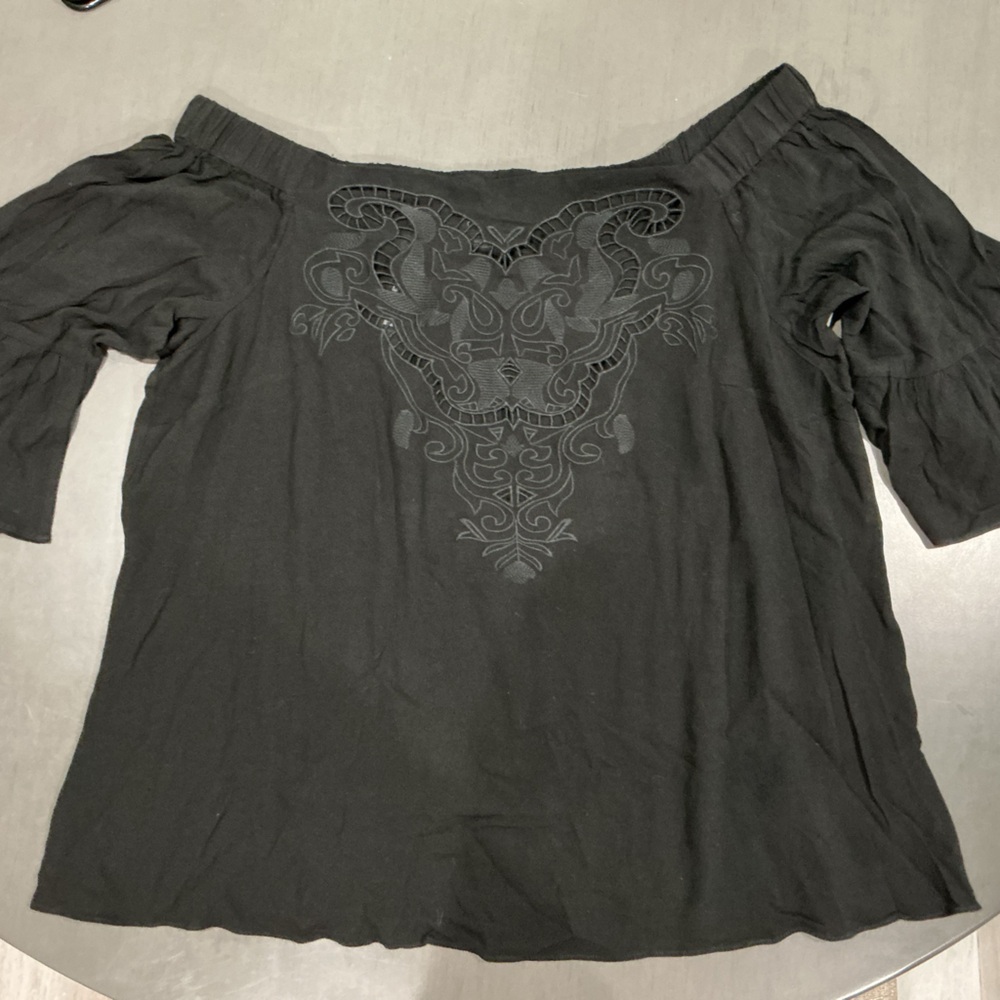 City Chic Black Embroidered Blouse